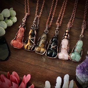 Wire wrapped phallus gemstone pendant necklace